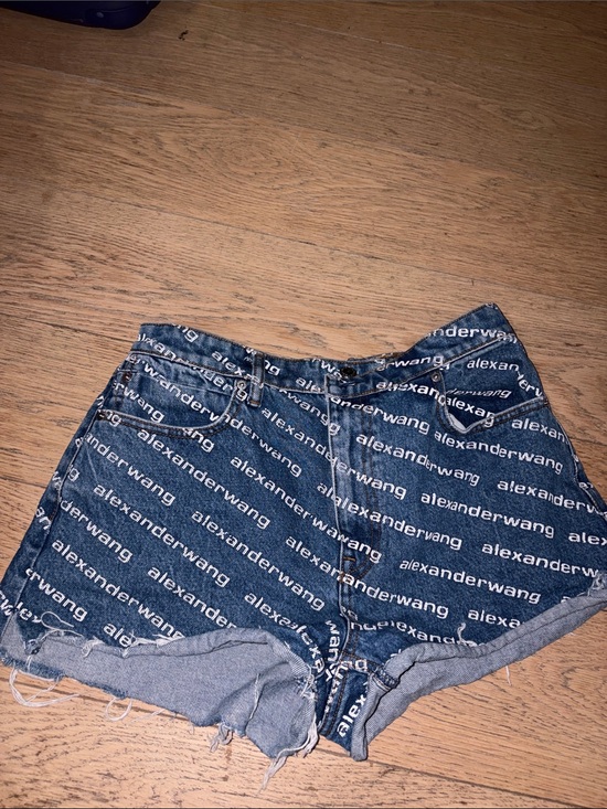 Alexander Wang Pants - Alexander Wang Navy Logo-Print Denim Cutoff Shorts